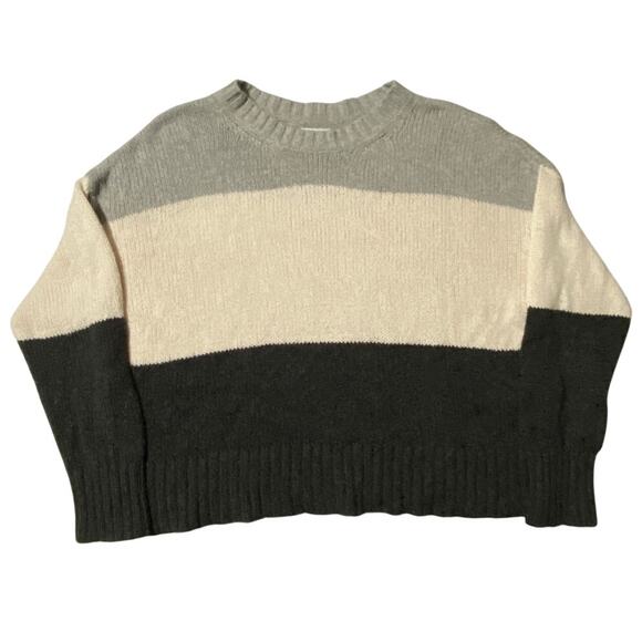 American Eagle Women's Pullover Striped Sweater Size Large Gray Black Oversize - Picture 1 of 8